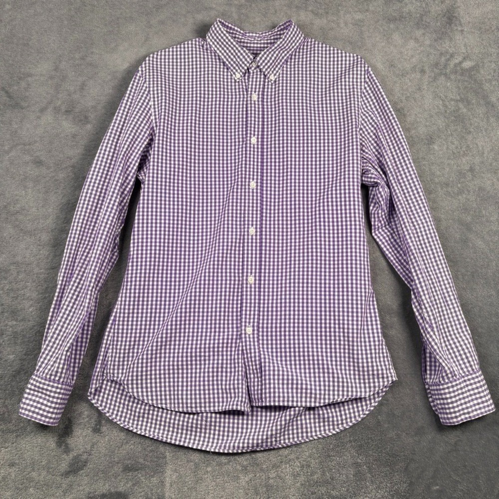 J Press Button Down Shirt Mens Medium Purple Gingham Check Cotton Long Sleeve - Picture 2 of 16
